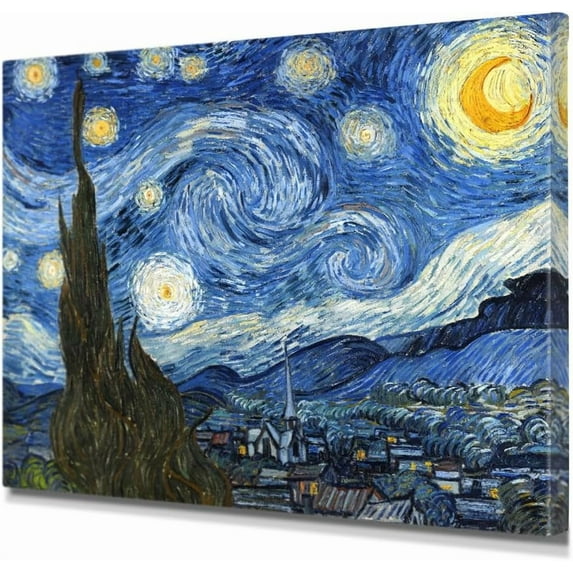 HFDF Starry Night Vincent Van Gogh Paintings Giclee Canvas Print Wall Art Classic World Artworks for Home Decor, Total 24x20inch Framed