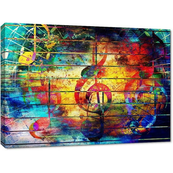 HFDF Street Art Style Wall Art Colorful Graffiti Melody Violin Note Picture Print Modern Wall Decor Artwork for Music Room KTV Karaoke Music Painting Ready to Hang 16x12inch Framed