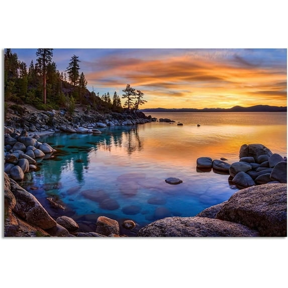 HFDF Stunng Lake Tahoe,Shore Colorful Sunset,Cool Wall Art Canvas Wall Art For Livg Room Decor Aesthetic Vtage Posters & Prts Over Bed Wall Decor Prts For Wall,es, 10x8inch Unframed