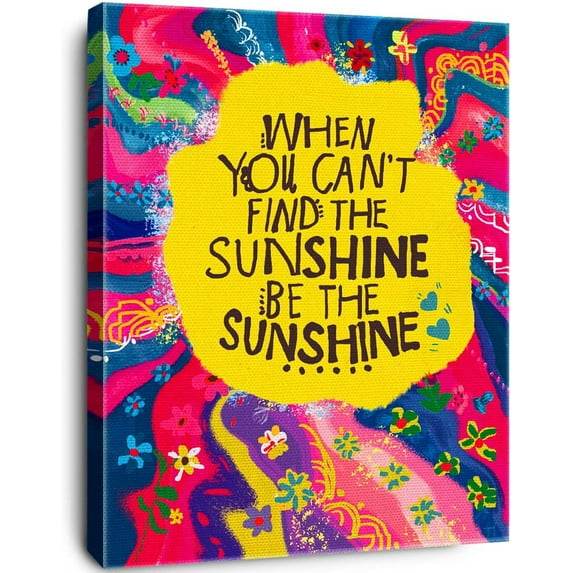 HFDF Be The Sunshe Colorful Flowers spirational Canvas Prts Wall Art for Teens Girls Bedroom Nursery Dorm Wall Decor,Encouragements Gifts for Young Girls Sister Daughter 12x16inch Framed