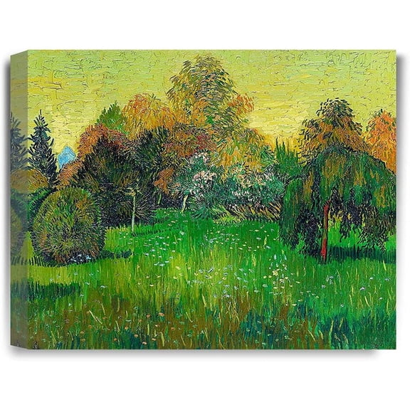 HFDF The Poet's Garden (1888). Van Gogh Art Reproduction. Gicless Canvas Print Landscape Wall Art. 18x12inch Framed