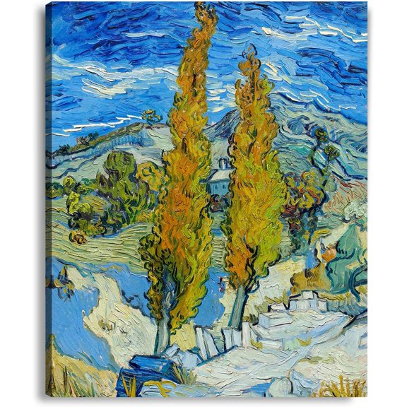 HFDF The Poplars at Saint Remy (1889), Van Gogh Art Reproduction, Giclee Print Canvas Oversized Wall Art for Home Decor, 11x14inch Framed