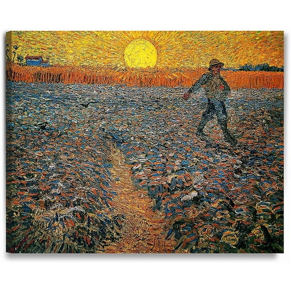 HFDF - The Sower - Vcent Van Gogh Art Reproduction. Giclee Prt on Canvas. Wall Art for Home. 24x16inch Framed