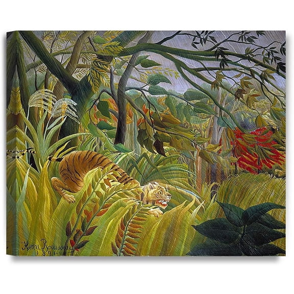 HFDF Tiger a Tropical Storm (Surprised!) (1891) by Henri Rousseau Giclee Canvas Prts Wall Art for Home Decor 24x20inch Framed