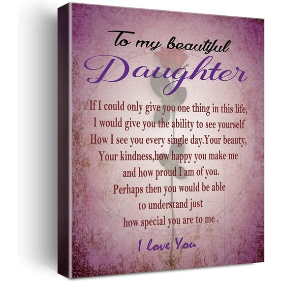 HFDF To My Beautiful Daughter Hangable Canvas Poem Prts Wall Art for Daughter Room Wall Decor,Meangful Gifts for Daughters from Mom 8x10inch Framed