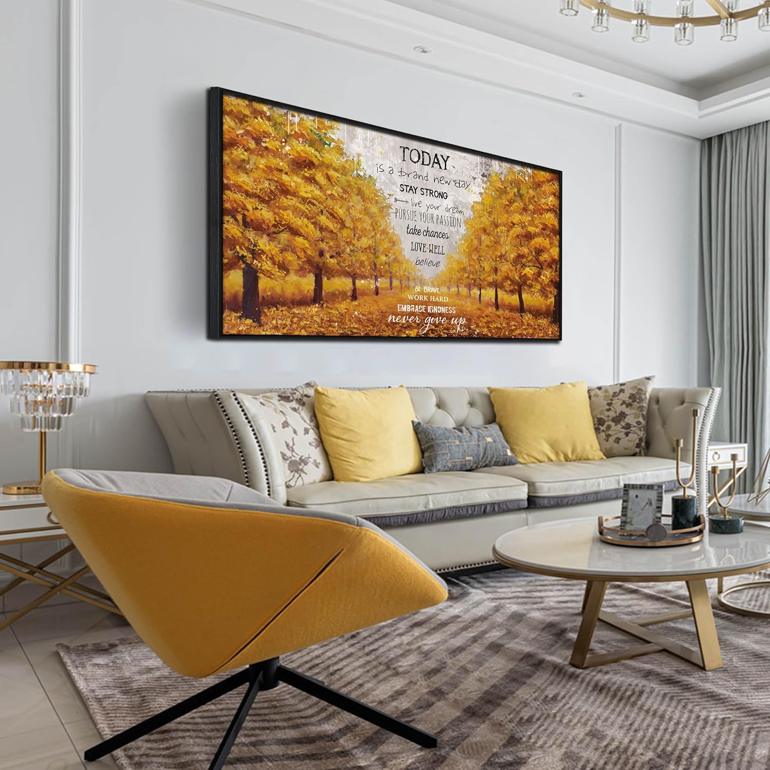 HFDF Tree Wall Art for Livg Room - Yellow Home Office Decor with Black ...