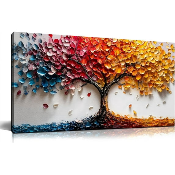 HFDF Trees Canvas Wall Art for Living Room Colorful Tree Wall Art for Bedroom Teen Girls Office Posters Wall Decor 24x20inch Framed