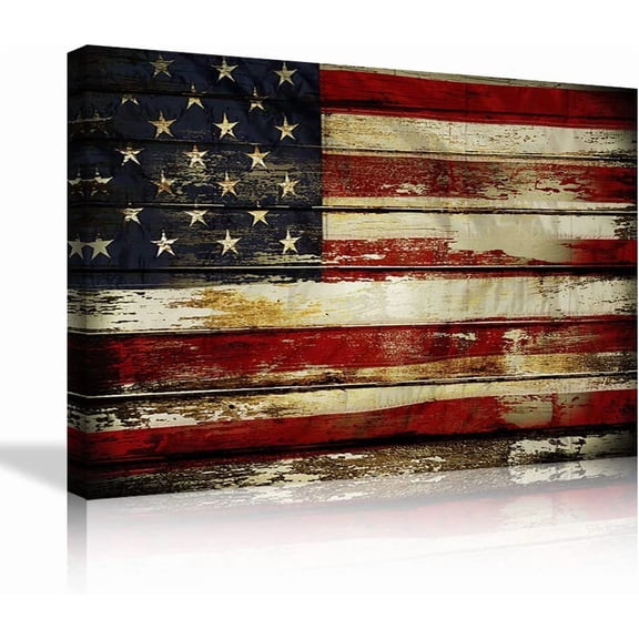 HFDF USA US American Flag Military Canvas Prts Wall Art dependence Day Vtage Th Blue Le Home Decor Pictures for Livg Room Large Rustic Poster Patg Ready to Hang 18x12inch Framed