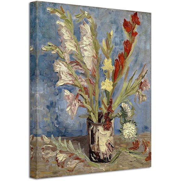 HFDF Vase with Gladioli and Cha Asters by Van Gogh Famous Oil Patgs Reproduction Modern Floral Giclee Canvas Prts Artwork Abstract Flowers Pictures on Canvas Wall Art 11x14inch Framed