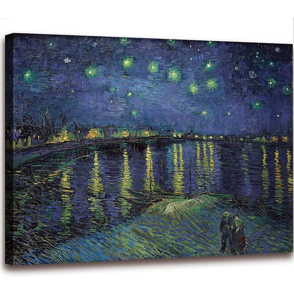 HFDF Vcent Van Gogh Starry Night Over The Rhone Canvas Wall Art, Famous Patg Reproduction Landscape Pictures Artwork Prt for Home Decoration - 14x11inch Framed