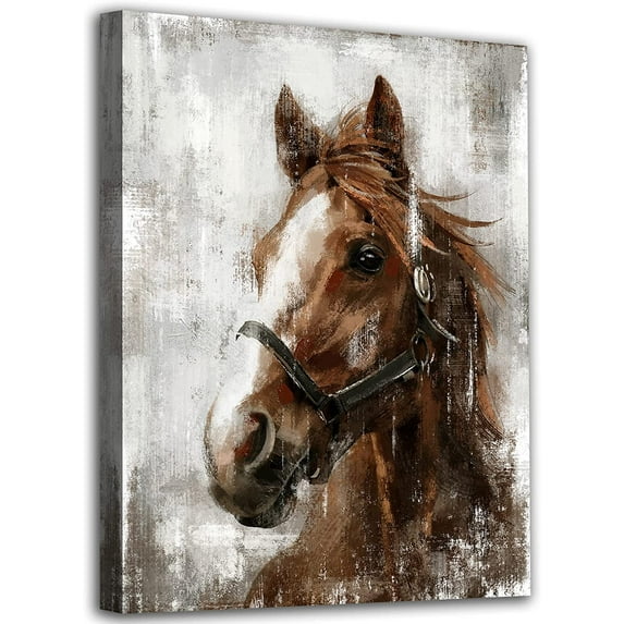 HFDF Vintage Horse Canvas Wall Art Brown Horse Canvas Pictures Wall Decor Farmhouse Animals Canvas Painting Rustic Artwork Canvas Prints Living Room Bathroom Office Wall Decoration 11x14inch Framed