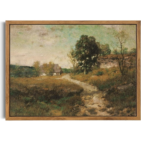 HFDF Vintage Wall Art,Retro SeasideCanvas Art Prints Painting Farmhouse Decor,Rustic Antique Muted Green Impressionism Scenic Landscape Wall Decor for Living Room,Vintage Wall Decor 10x8inch Unframed