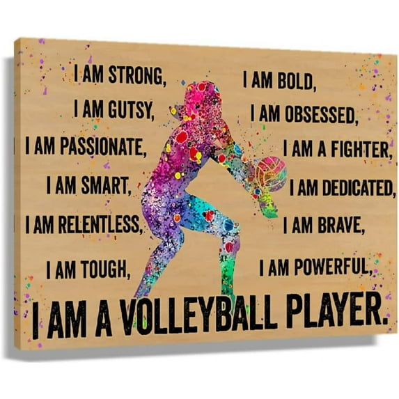 HFDF Volleyball Player Motivational Sports Posters Vintage Art Canvas Volleyball Poster Wall Art Quotes Inspirational Pictures Modern Painting Decoration for Girls 16x12inch Framed