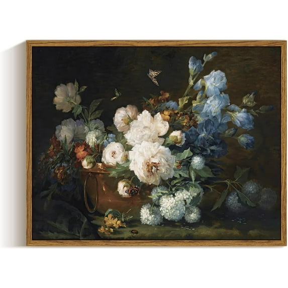 HFDF Vtage Canvas Wall Art, Bathroom Hydrangea Peonies Floral Pictures Retro Wall Decor, Canvas Prts, Bedroom Livg Room Flower Patgs Farmhouse Moody Decor, 16x12inch Framed