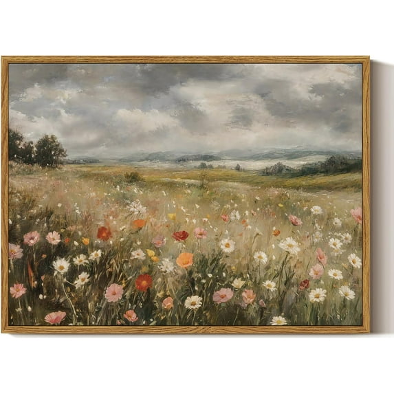 HFDF Vtage Canvas Wall Art, Colorful Wildflower Prts, Farmhouse Landscape Wall Art for Bedroom Livg Room Office, Vtage Bathroom Decor Aesthetic 16x12inch Framed