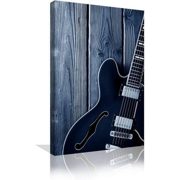 HFDF Vtage Guitar Music Wall Art Black and White Wooden Background Canvas Patgs Home Decor Posters Prts for Bedroom Livg Room Ready to Hang 12x18inch Framed