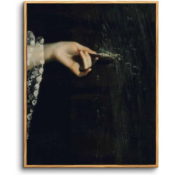 HFDF Vtage Wall Art, Dark Academia Portrait Canvas Prts, Graceful Hand of Woman Moody Patg, Victorian Black Wall Pictures for Livg Room Bedroom, Rustic Farmhouse Decor 12x16inch Framed