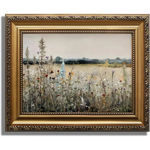 HFDF Vtage Wall Art for Livg Room French Wildflowers Field Vtage Art Prt Posters Farmhouse Decor Neutral Country Meadow Landscape Wall Art for Room Aesthetic Gold Vtage Oil Patg 10x8inch Unframed