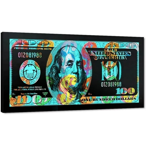 HFDF Wall Art Work Color Graffiti Dollar Wall Patgs 100 Dollar USD Artwork for Home Wall Pictures Bill Money Wall Art for Study Room Classroom Wall Decor Stretched Ready to Hang- 10x8inch Unframed