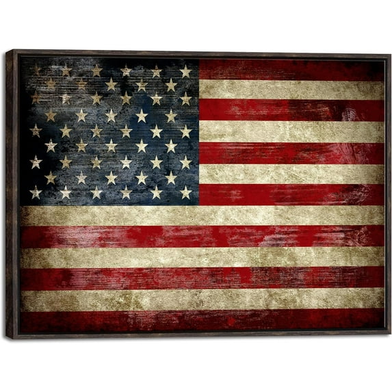 HFDF Walnut Old Vtage American Flag Canvas Wall Art Abstract Landscape Pictures Patgs for Livg Room Office Home Decorations 24x16inch Framed
