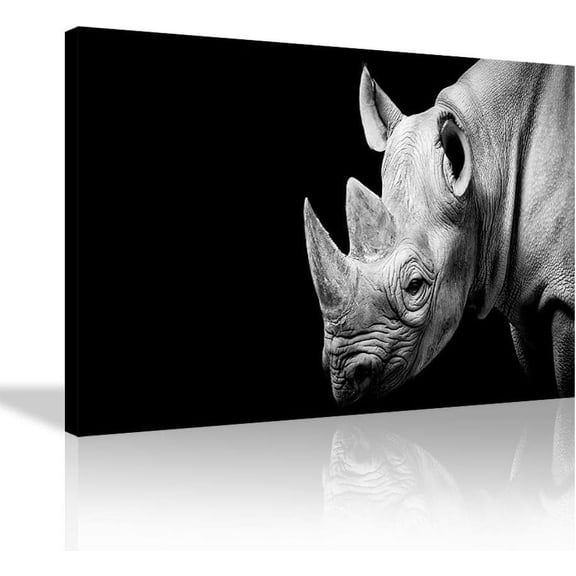 HFDF Western Paintings On Canvas Rhinoceros Animal Prints For Wall 20x16inch Framed