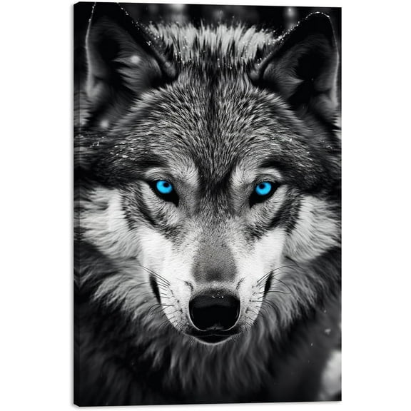 HFDF Wolf Canvas Wall Art, Wolf with Blue Eyes Patg Prt Black and White Animal Head Portrait Picture Poster for Livg Room Bedroom Decor(Artwork-05,) 8x10inch Unframed