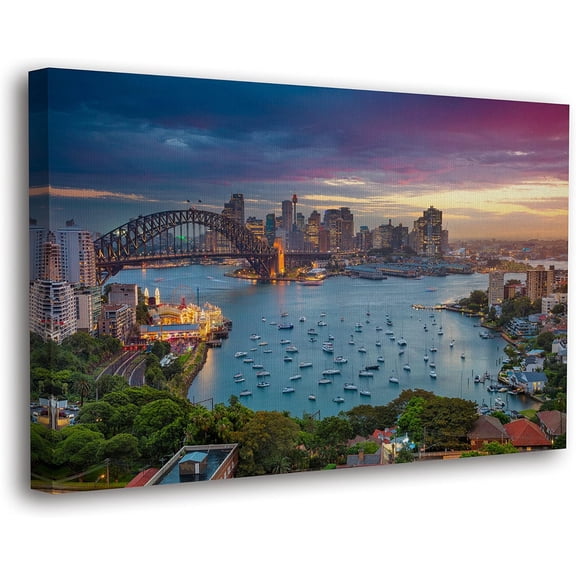 HFDF World's Heritage Famous Places Canvas Wall Art, Scenic Posters, Modern Landscapes Home Decor (29 SidneyAustralia, - Ready to Hang) 18x12inch Framed