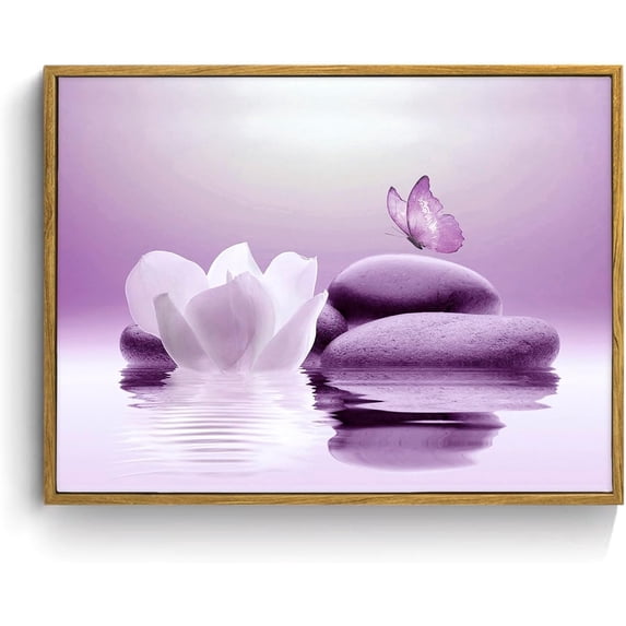 HFDF Zen Wall Art for Living Room,Flower Pictures Decorative Painting,Relaxing Spiritual Spa Canvas Prints Art Wall Decor for Bedroom Purple Aesthetic Artwork for Home Office, 14x11inch Framed