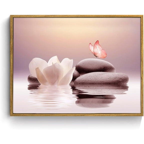 HFDF Zen Wall Art for Living Room,Water Lily Flower Pictures Decorative Painting,Relaxing Spa Canvas Prints Art Wall Decor for Bedroom Calming Aesthetic Artwork for Home, 20x16inch Framed