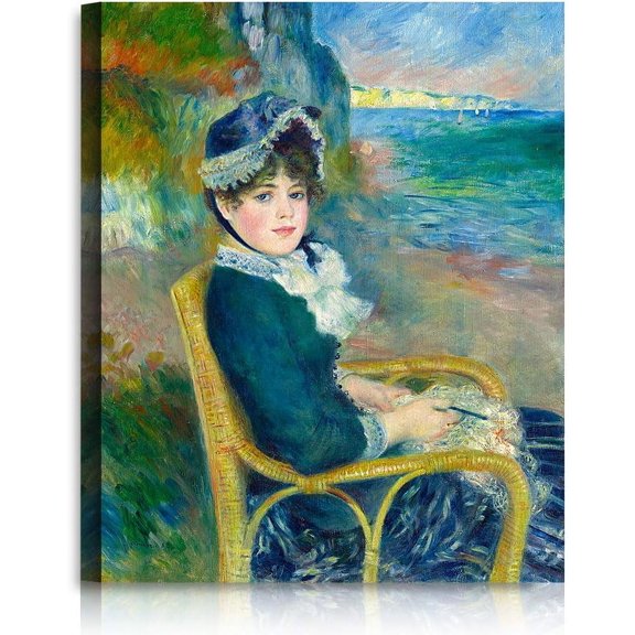 HFDF by The Seashore by Pierre-Auguste Renoir The World Classic Art Reproductions, Giclee Canvas Prts Wall Art for Home Decor, es 16x24inch Framed