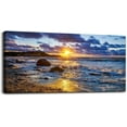 thumbnail image 1 of HFDF canvas wall art for living room bedroom Wall Decor blue ocean landscape painting Hang office kitchen sun beach sea golden Waves on the beach canvas art Prints pictures Works 18x12inch Framed, 1 of 7