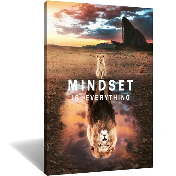 HFDF spirational Canvas Patg Small Cat and Big Lions Mdset is Everythg Wall Art Cute Animal Poster Prts Wall Pictures for Office Livg Room Home Decor Ready to Hang 12x16inch Framed