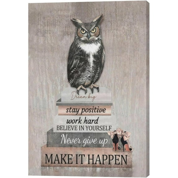 HFDF spirational Owl Wall Art Motivational Quotes Owl Books Heel Pictures Wall Decor Rustic Library Canvas Prts Modern Patg Artwork for Classroom Readg Study Room Bathroom Bedroom 11x14inch Framed