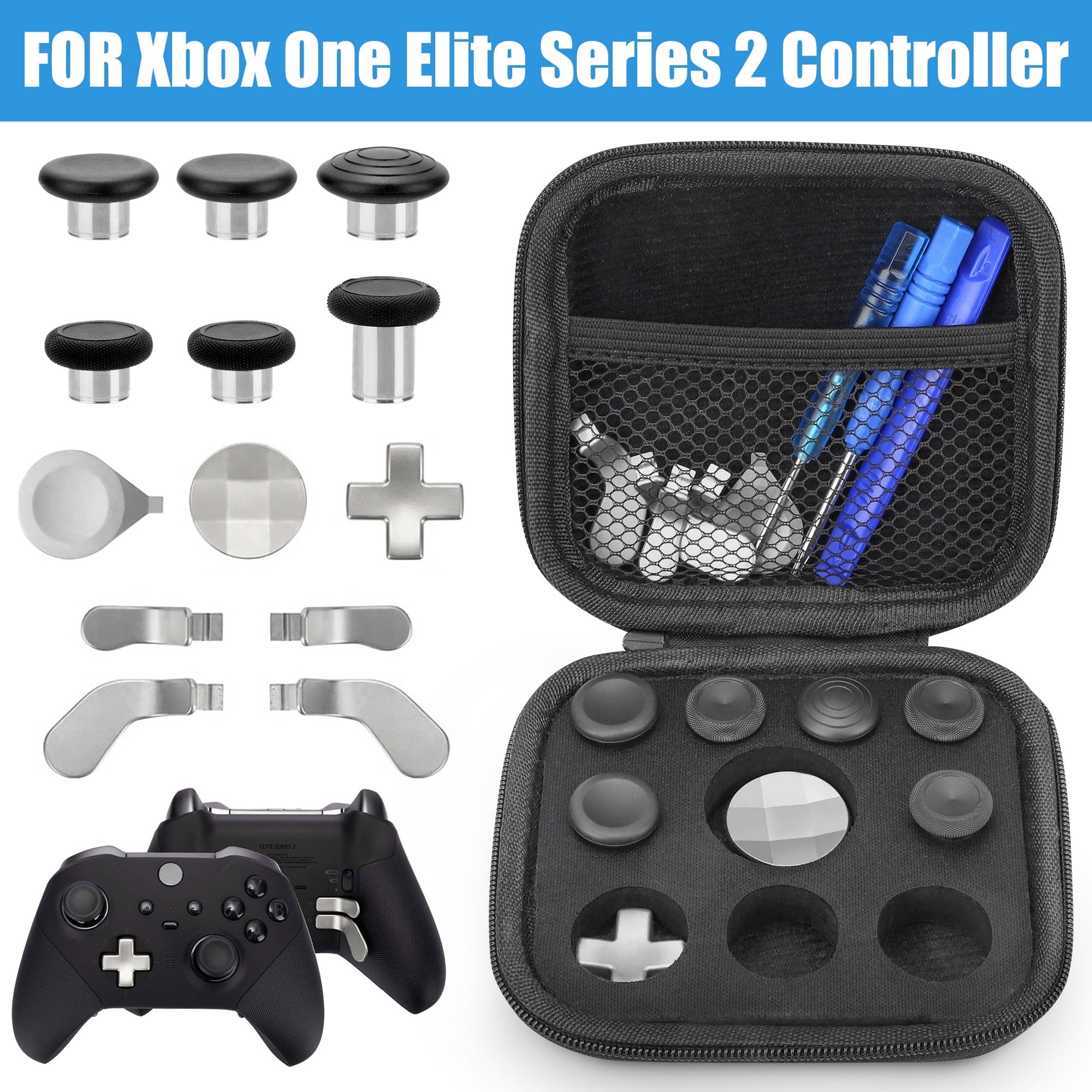 HFDR 17-in-1 Replacement Parts Fit for Xbox One Elite Series 2 Controller  With a Carry Case, 6 Metal Thumbsticks, 4 Paddles, D-Pads, Adjustment  Tools
