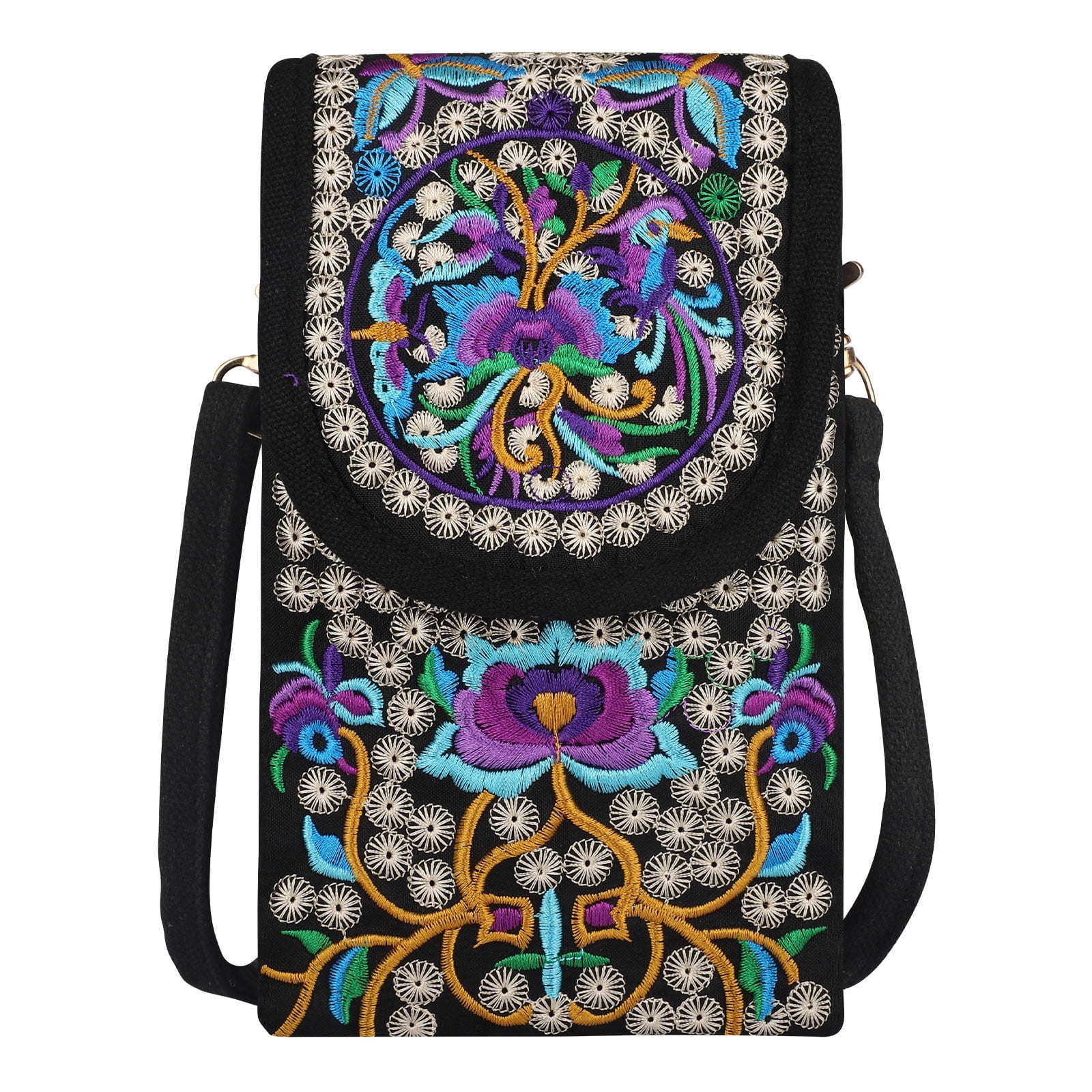 KEFANDA Women's Crossbody Bag With Magnolia Embroidery - Cell Phone Shoulder Bag PU Leather Purse