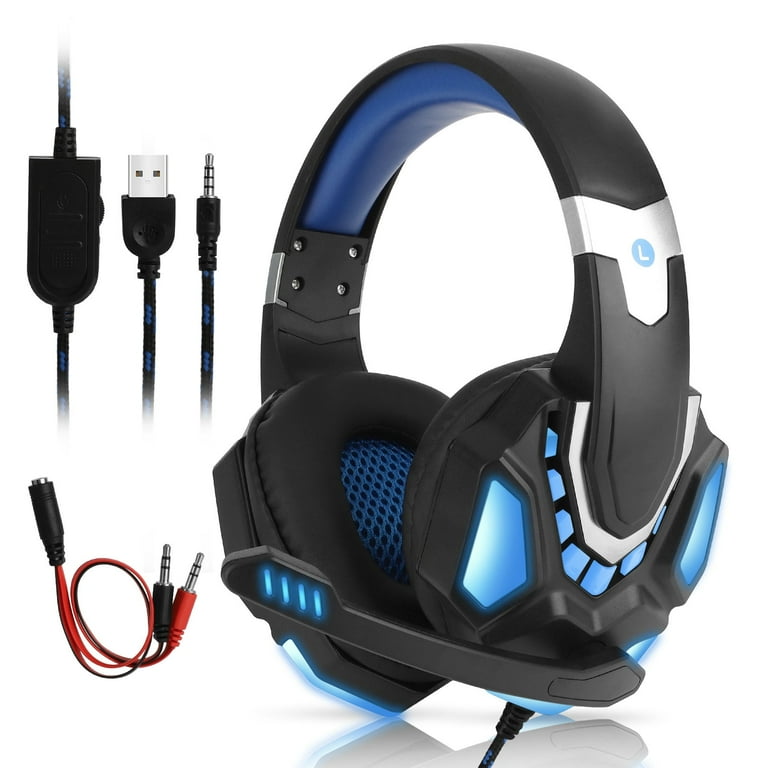 [2024 New] Gaming Headset, Gaming Headphones with Noise Cancelling Mic  Memory Earmuffs RGB Light for PC, PS4, PS5, Xbox Headset Phone, Switch, Mac