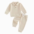 thumbnail image 1 of HFHAPW Baby Boy Clothes Fall Winter Outfits Waffle Solid Color Long Sleeve Waffled Sweatshirt Pants 2Pcs Fall Clothing Set 0 6 12 18 Months 2T 3T 4T 5T 6T 7T 8T 9T(Beige,2-3 Y), 1 of 5