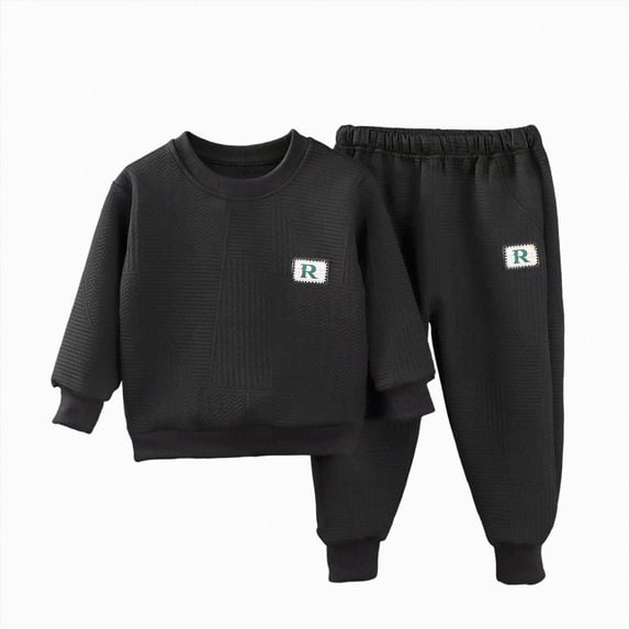 HFHAPW Baby Boy Clothes Solid Color Sweatshirt Pullover Tops Jogger Pants 2PCS Set Toddler Boy Winter Fall Outfits 0 6 12 18 Months 2T 3T 4T 5T 6T 7T 8T 9T(Black,6-7 Y)