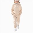 thumbnail image 1 of HFHAPW Boys Girls Sweatsuit 2 Piece Outfits Cozy Athletic Tracksuit Set Pullover Hoodie and Jogger Pants Kids Clothes(Khaki,5-6 Y), 1 of 9