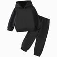 thumbnail image 1 of HFHAPW Girls Boys Hooded Suit Kids Fall Winter Pullover Sweatsuit and Jogging Pants Unisex Tracksuit(Black,7-8 Y), 1 of 8