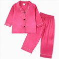 thumbnail image 1 of HFHAPW Girls Pajamas Satin Pajama Set Silky Pjs Long Sleeve Button Down Sleepwear Loungewear Sets for Kids,8-9 Y, 1 of 6
