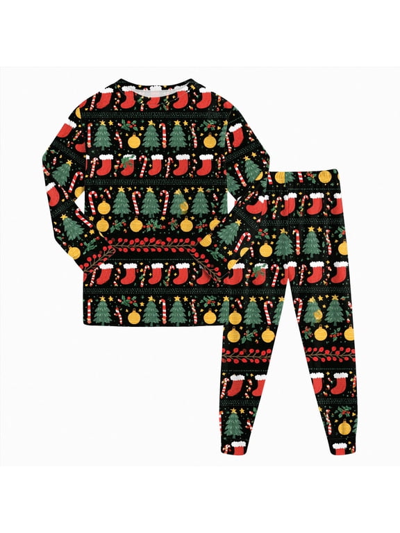 Kids Christmas Pajama Set Boys Girls 2T 3T 4T 5T 6T 7T 8T fit Pjs Soft Breathable Long Sleeve Top Pants,4-5 Y