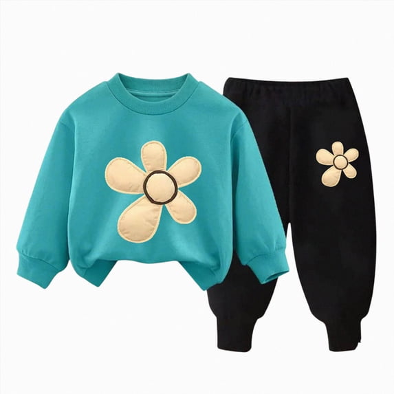 HFHAPW Kids Girl Clothes Long Sleeve Sweatshirt Pullover Tops + Joggers Pants 2Pcs Fall and Winter Outfit Set,1-2 Y