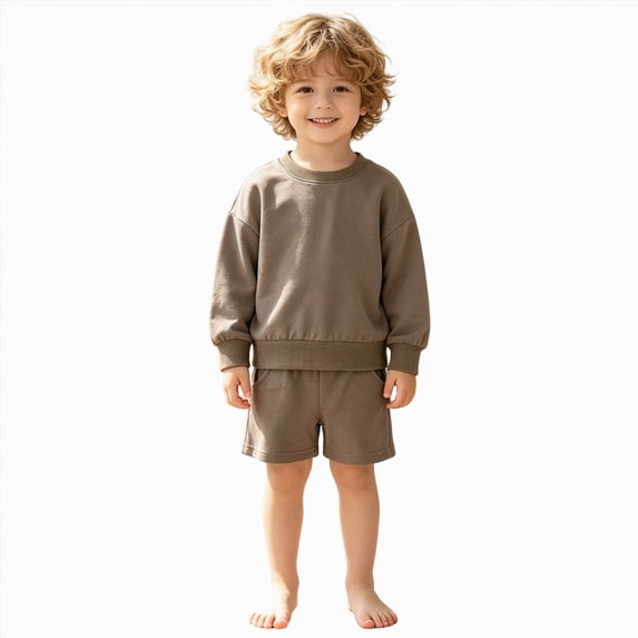 HFHAPW Toddler Baby Boy Fall Clothes Solid Color Long Sleeve Pullover Sweatshirt Tops Joggers Shorts Set Winter Outfits 0 6 12 18 Months 2T 3T 4T 5T 6T 7T 8T 9T(Coffee,160)