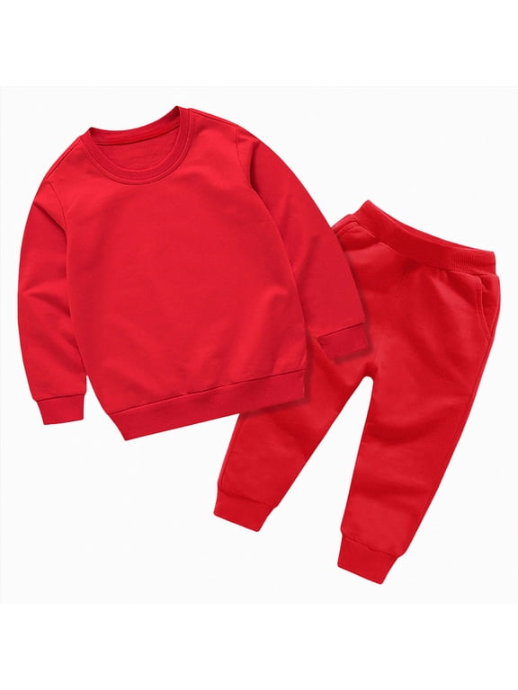 Toddler Baby Boy Outfits Solid Color Long Sleeve Sweatshirt Pants Autumn Winter Clothes Set 0 6 12 18 Months 2T 3T 4T 5T 6T 7T 8T 9T(Red,18-24 M)