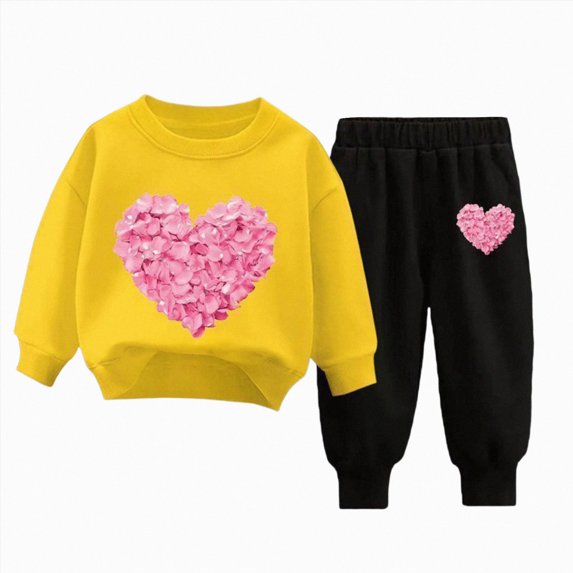 HFHAPW Toddler Kids Girl Fall Winter Clothes Graphic Crewneck Sweatshirt + Joggers Pants 2Pcs Outfits Set,3-4 Y