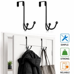HFHOME 2Packs Over The Door Double Hanger Hooks, Metal Twin Hooks Organizer for Hanging Coats, Hats, Robes, Towels- Black