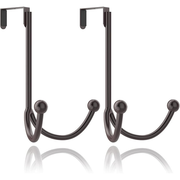 HFHOME 2Packs Over The Door Double Hanger Hooks, Metal Twin Hooks Organizer for Hanging Coats, Hats, Robes, Towels- Brown