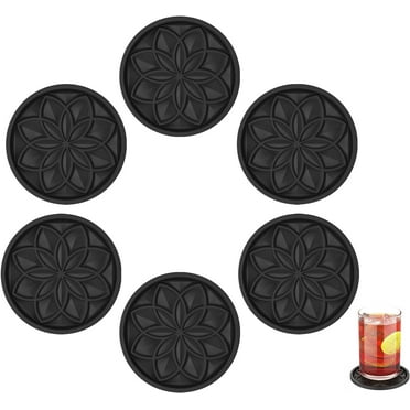 HFHOME Coasters for Drinks 6 Pcs Silicone Coasters Set, Drink Coaster for Coffee Table, Table Cup Mat Desk Coaster for Drinks, Bar Coasters for Home Decor Tabletop Protection Gift - Black