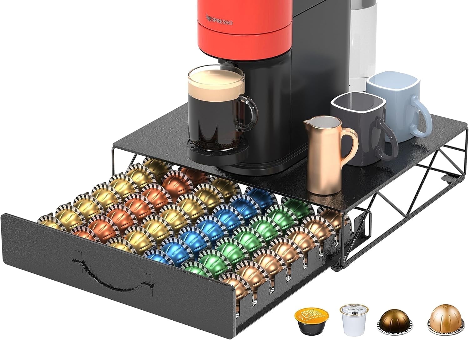 HFHOME Coffee Pod Drawer, 48 Vertuoline Coffee Pods Holder, Pods Storage Drawer Holder for 36 K Cup, Metal Coffee Station for Nespresso Vertuo Capsules for Home Office Counter, Black - Walmart.com